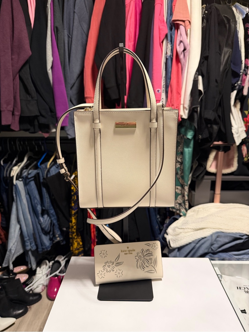 Kate Spade Cream Leather Satchel with Detachable Crossbody Strap